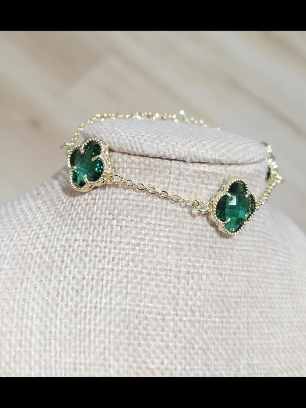 Gold-filled Clover Bracelet with Green Gemstone